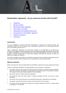 Shareholders` agreement – do you need one and who will it benefit?