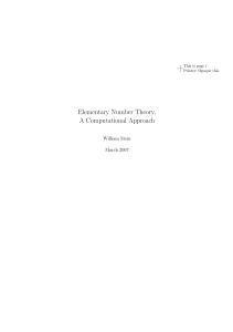 Elementary Number Theory, A Computational Approach