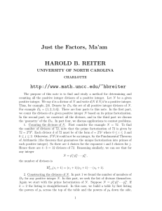 Just the Factors, Ma`am HAROLD B. REITER http://www.math.uncc