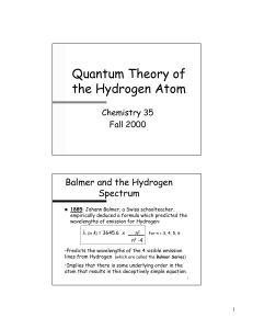 Chapt. 5: Quantum Theory of the Hydrogen Atom