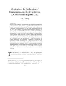 Originalism, The Declaration of Independence and the Constitution: