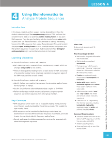 LESSON 4 Using Bioinformatics to Analyze Protein