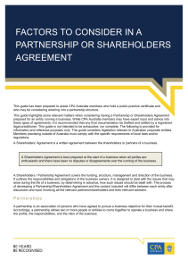 Factors to consider in a partnership or shareholders