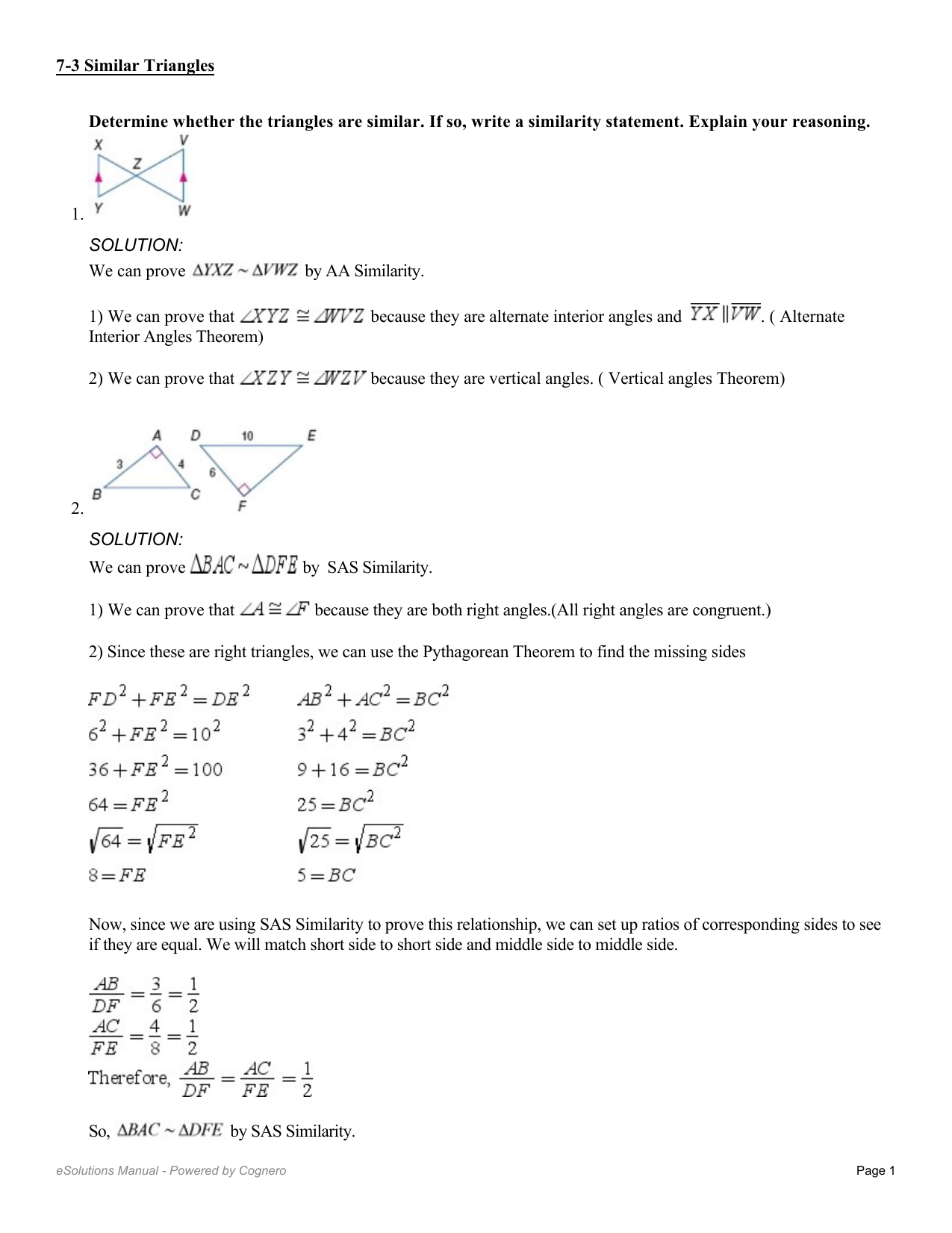 Determine Whether The Triangles Are Similar If So Write A