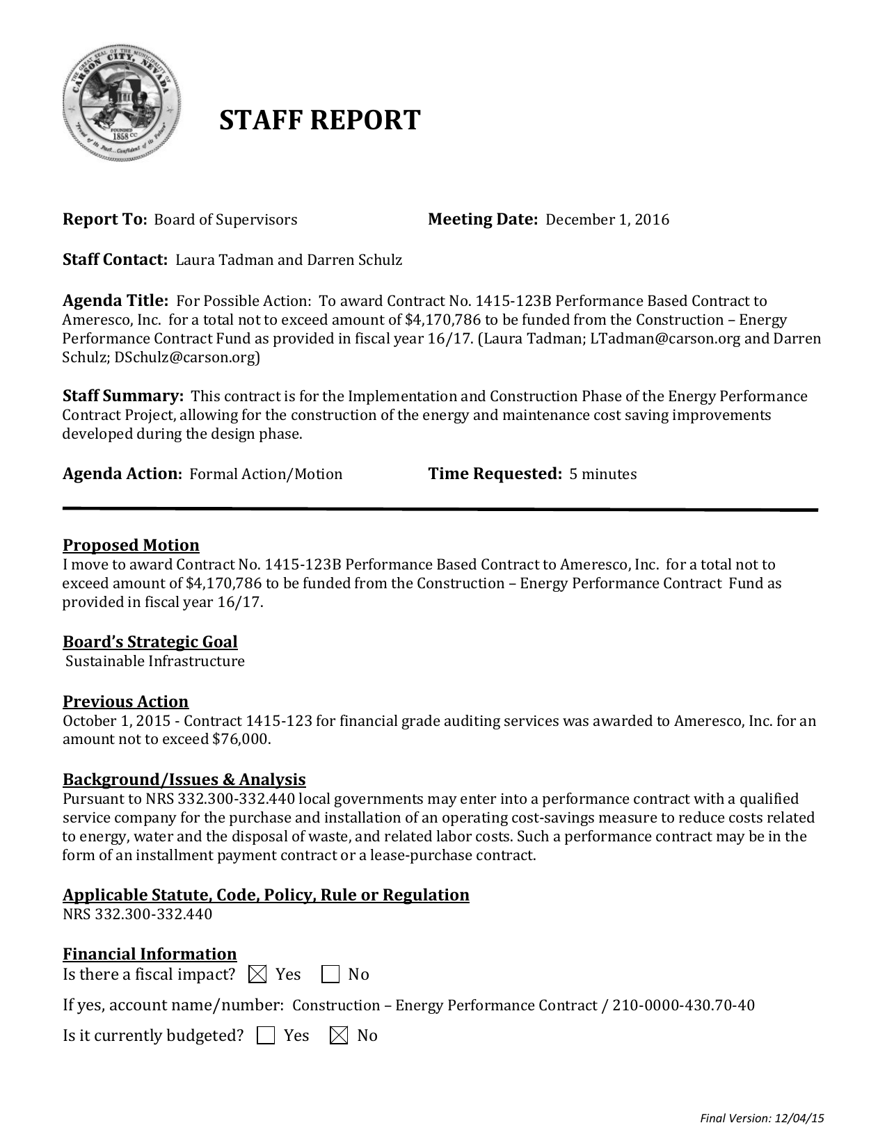staff report carson city