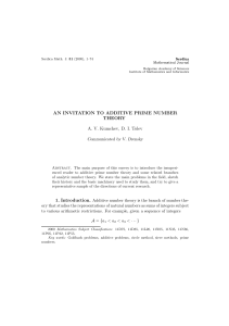 AN INVITATION TO ADDITIVE PRIME NUMBER THEORY A. V.