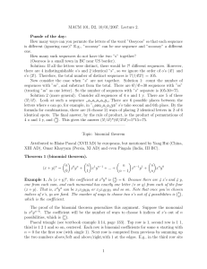 MACM 101, D2, 10/01/2007. Lecture 2. Puzzle of the day: How many