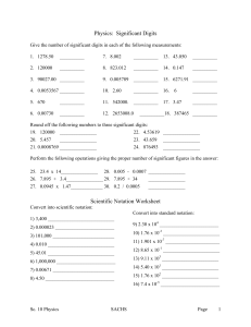 Physics: Significant Digits Scientific Notation Worksheet