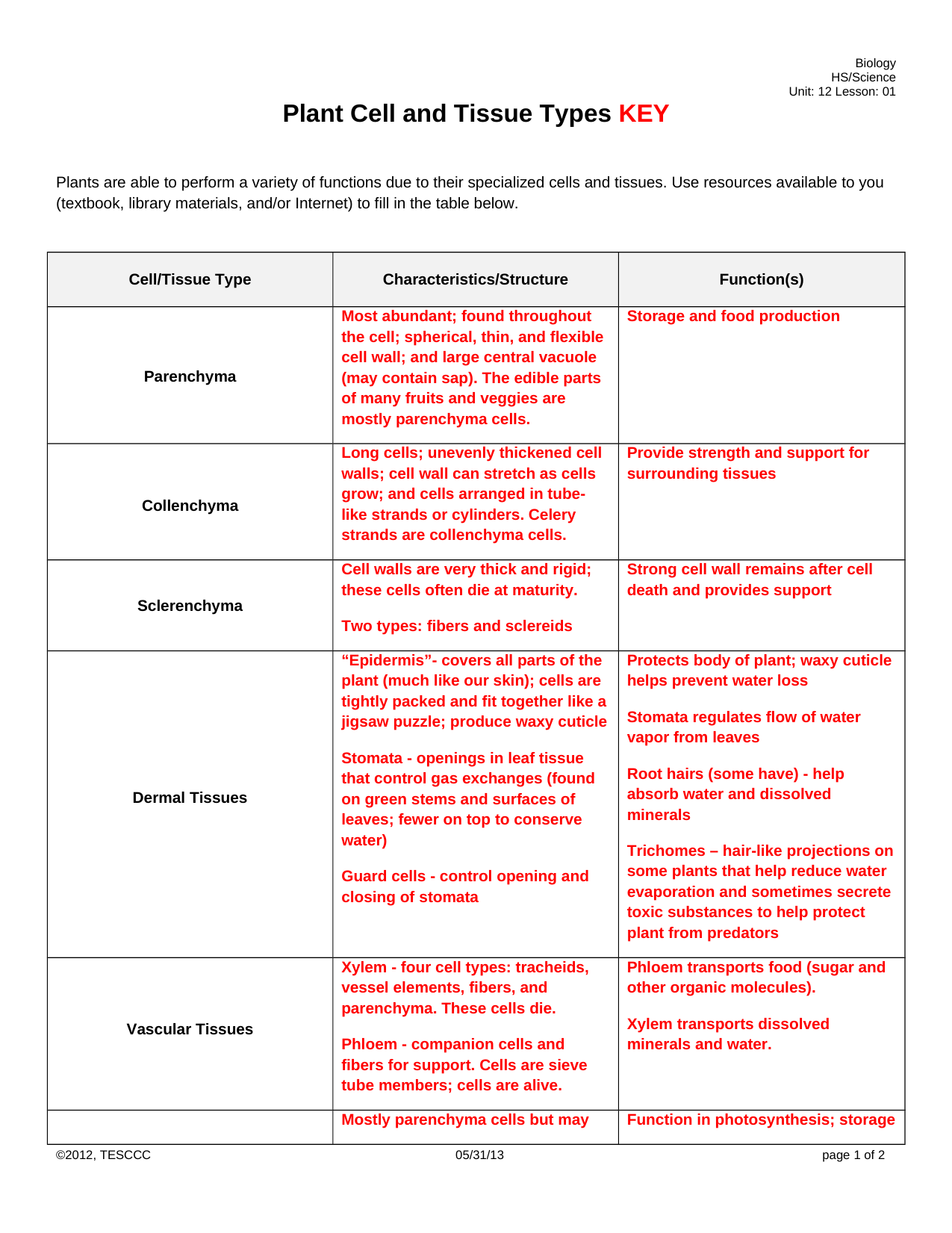 Types Of Tissues Worksheet Answers - Worksheet List Intended For Types Of Tissues Worksheet