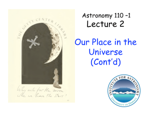 Lecture 2 Our Place in the Universe (Cont`d)