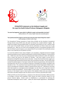 OTASA/POTS statement on the Esidimeni tragedy and the report by