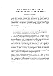 The Historical Context of American Indian Legal Problems