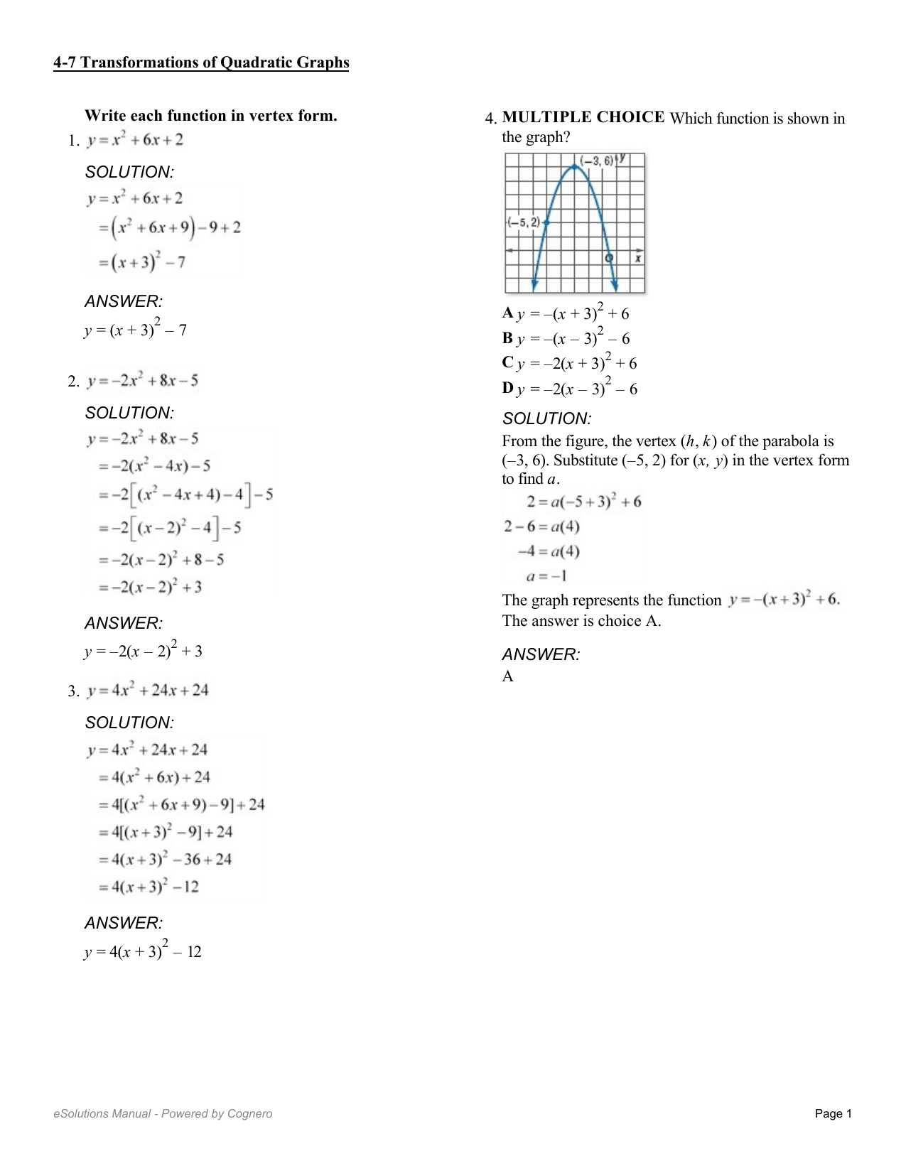 Y X 2 6x 4 In Vertex Form