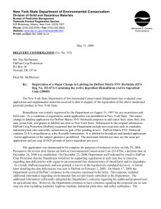 (MCL) for DuPont Matrix FNV Herbicide