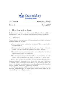 MTH6128 Number Theory 1 Overview and revision