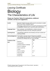 Biology Topic - The characteristics of life