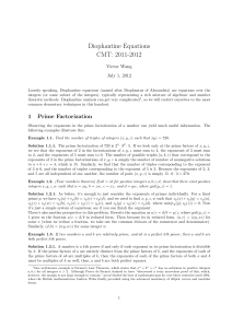 Diophantine Equations CMT: 2011-2012