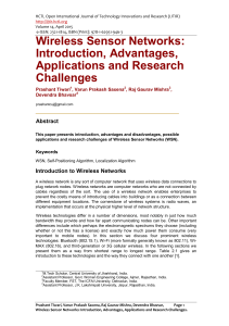 Wireless Sensor Networks: Introduction, Advantages