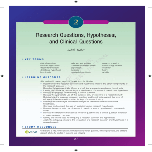 Chapter 2: Research Questions, Hypotheses and Clinical Questions