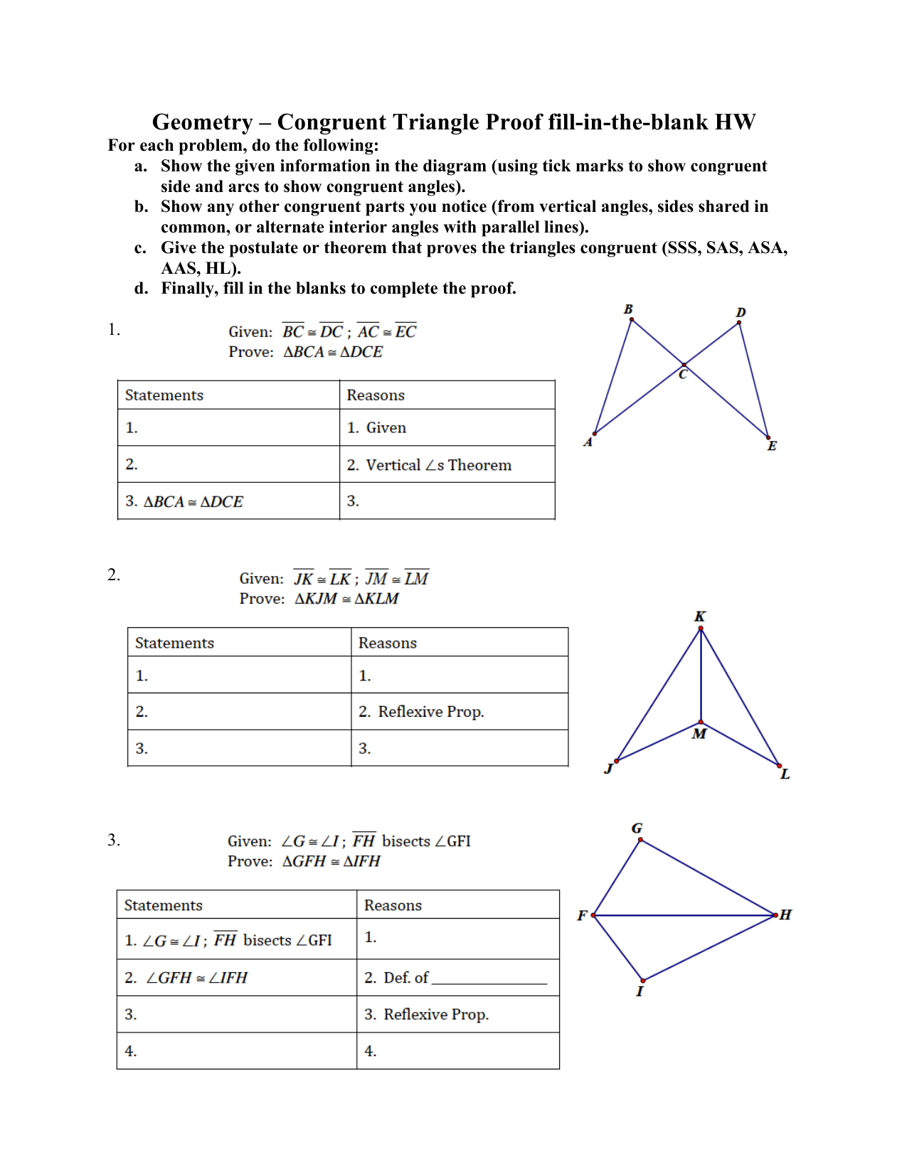 Geometry – Congruent Triangle Proof fill-in-the-blank In Geometry Proof Practice Worksheet