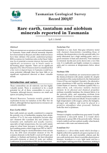 Rare earth, tantalum and niobium minerals reported in Tasmania