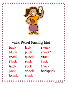-ack Word Family List - Rochester Community Schools