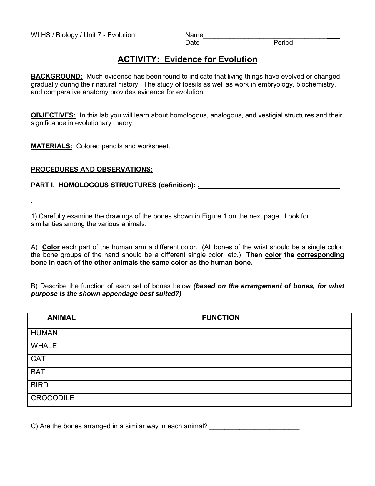 ACTIVITY: Evidence for Evolution Intended For Evidence Of Evolution Worksheet Answers