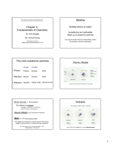 Chapter 2: Fundamentals of Chemistry The main subatomic particles