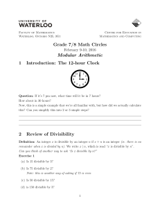 Grade 7/8 Math Circles Modular Arithmetic 1 Introduction