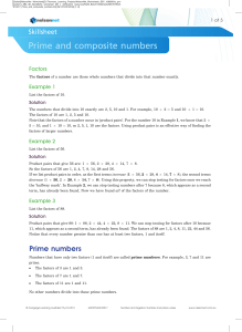 Prime and Composite Numbers (Skill sheet)