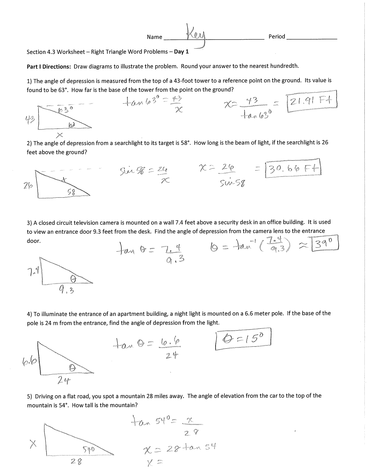 32 Angle Of Elevation And Depression Trig Worksheet Answers - Worksheet