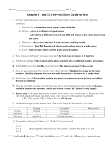 Chapter 11 and 12-2 Review/Study Guide for Test