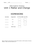 Unit 1 Matter and Change HOMEWORK
