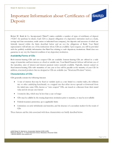 Important Information about Certificates of Deposit