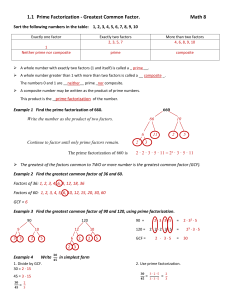 1.1 Prime Factorization - Greatest Common Factor. Math 8