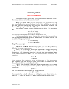 LINEAR EQUATION Chickens and Rabbits A farm has chickens and