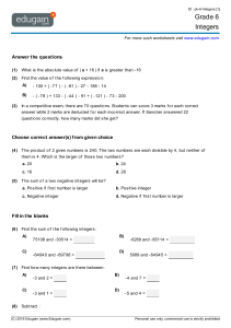 Grade 6 Integers