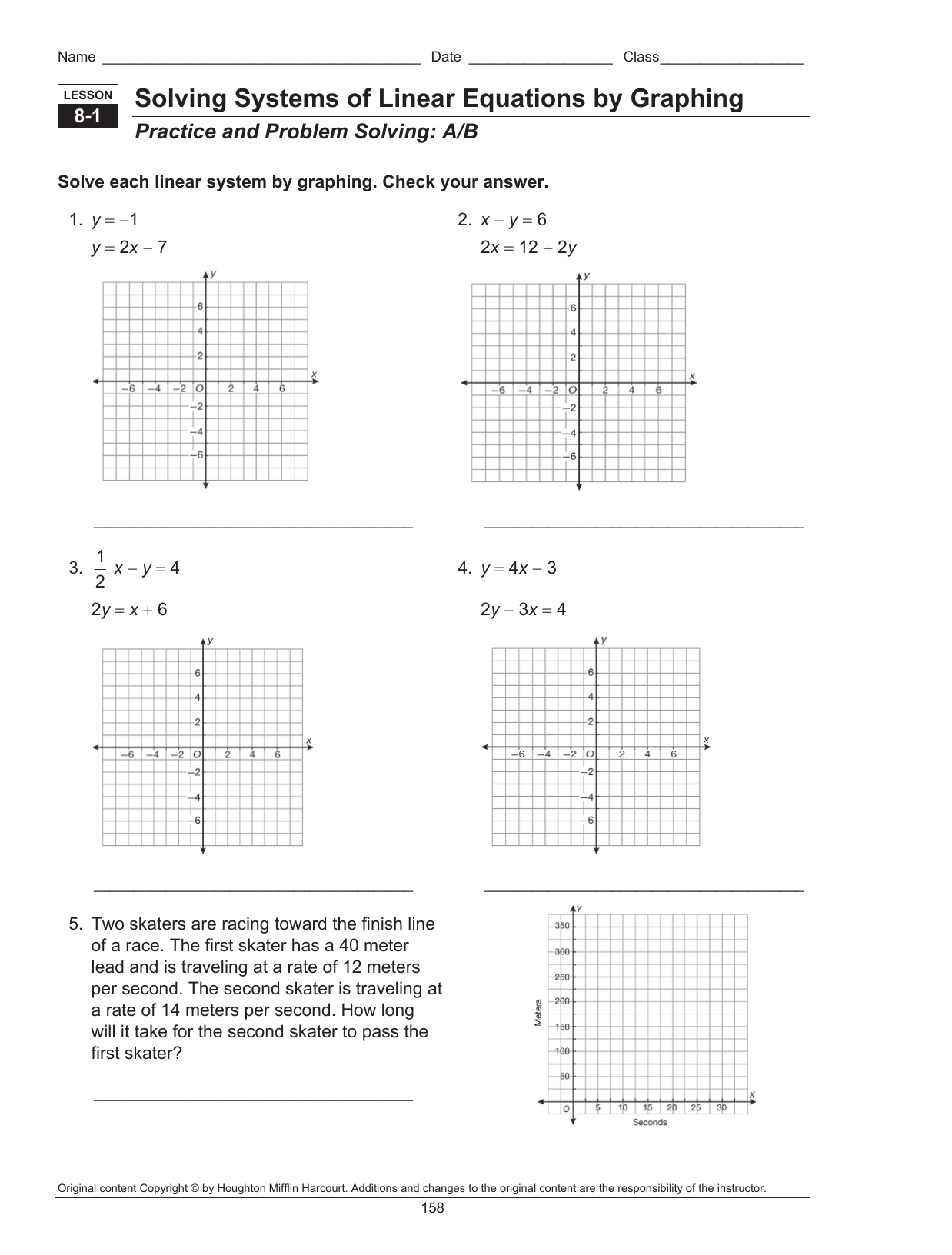Solving Systems of Linear Equations by Graphing Intended For Systems Of Equations Graphing Worksheet