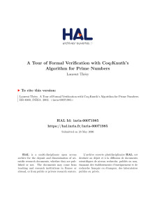 A Tour of Formal Verification with Coq:Knuth`s Algorithm for Prime