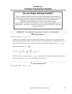 Section 6.1 Verifying Trigonometric Identities