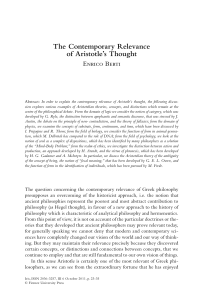 The Contemporary Relevance of Aristotle`s Thought