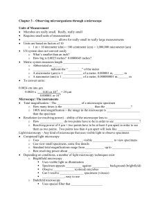 Chapter 3 – Observing microorganisms through a microscope Units