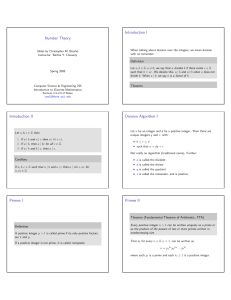 Number Theory Introduction I Introduction II Division