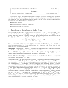 Lecture 8 1 Equal-degree factoring over finite fields