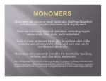 Monomers are atoms or small molecules that bond together to form