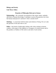 Biology and Society Unit Three: Ethics Branches of Philosophy