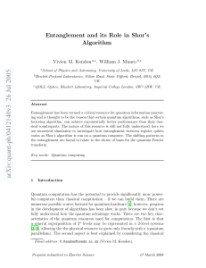 Entanglement and its Role in Shor`s Algorithm