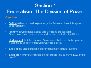 Federalism - JENISON SOCIAL STUDIES