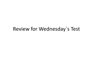 Review for Wednesday`s Test