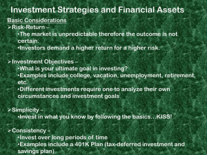 Investment Strategies and Financial Assets